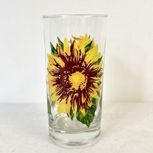 1 Libby Crisa Sunflower Glass Tumblers Yellow‎ Sunflower Design Drink Ware